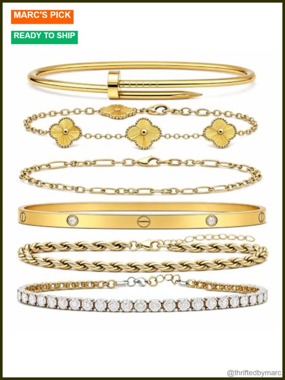 14K Gold Plated Stackable Bracelets Set Waterproof Non-Tarnish